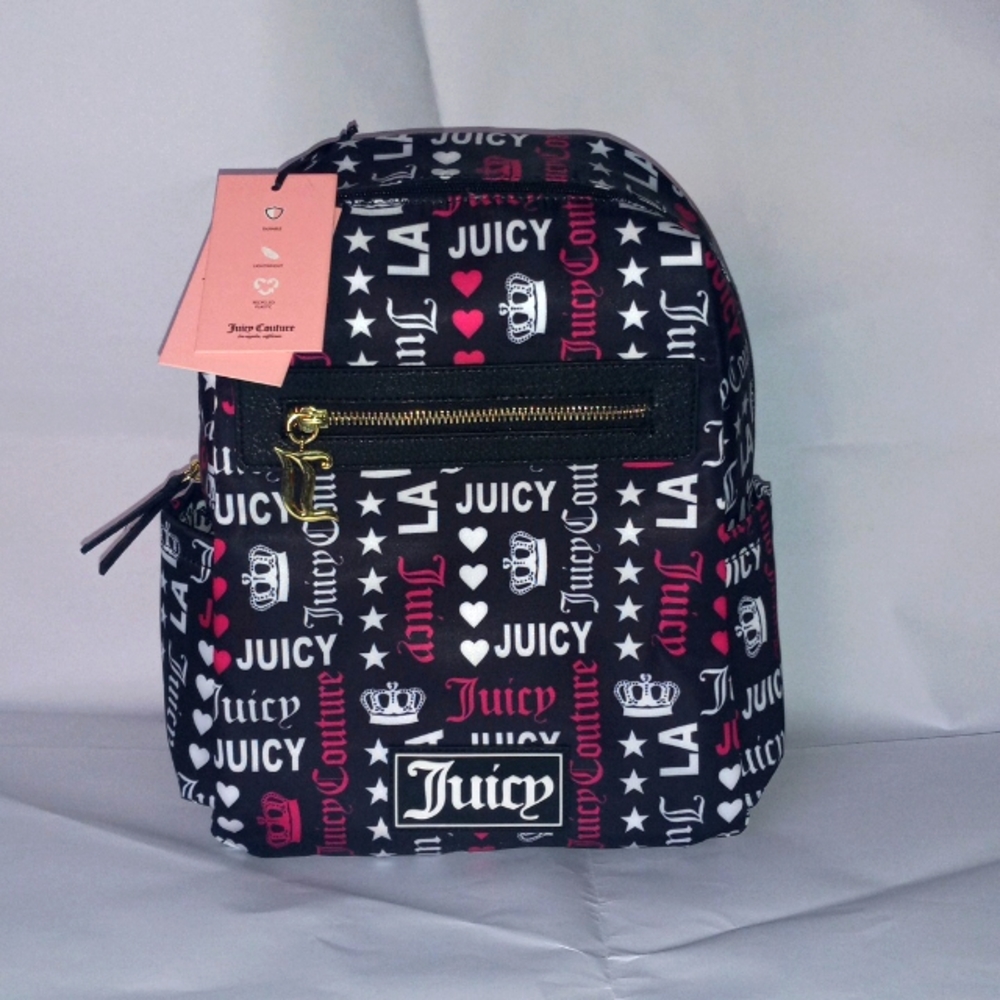 Juicy Couture Backpack, Size OS, Black Multi Logo, NWT